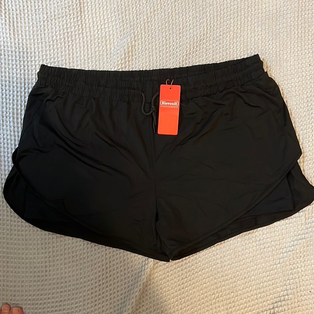 BlevonH Black Athletic Shorts with Sewn In Biker Shorts
